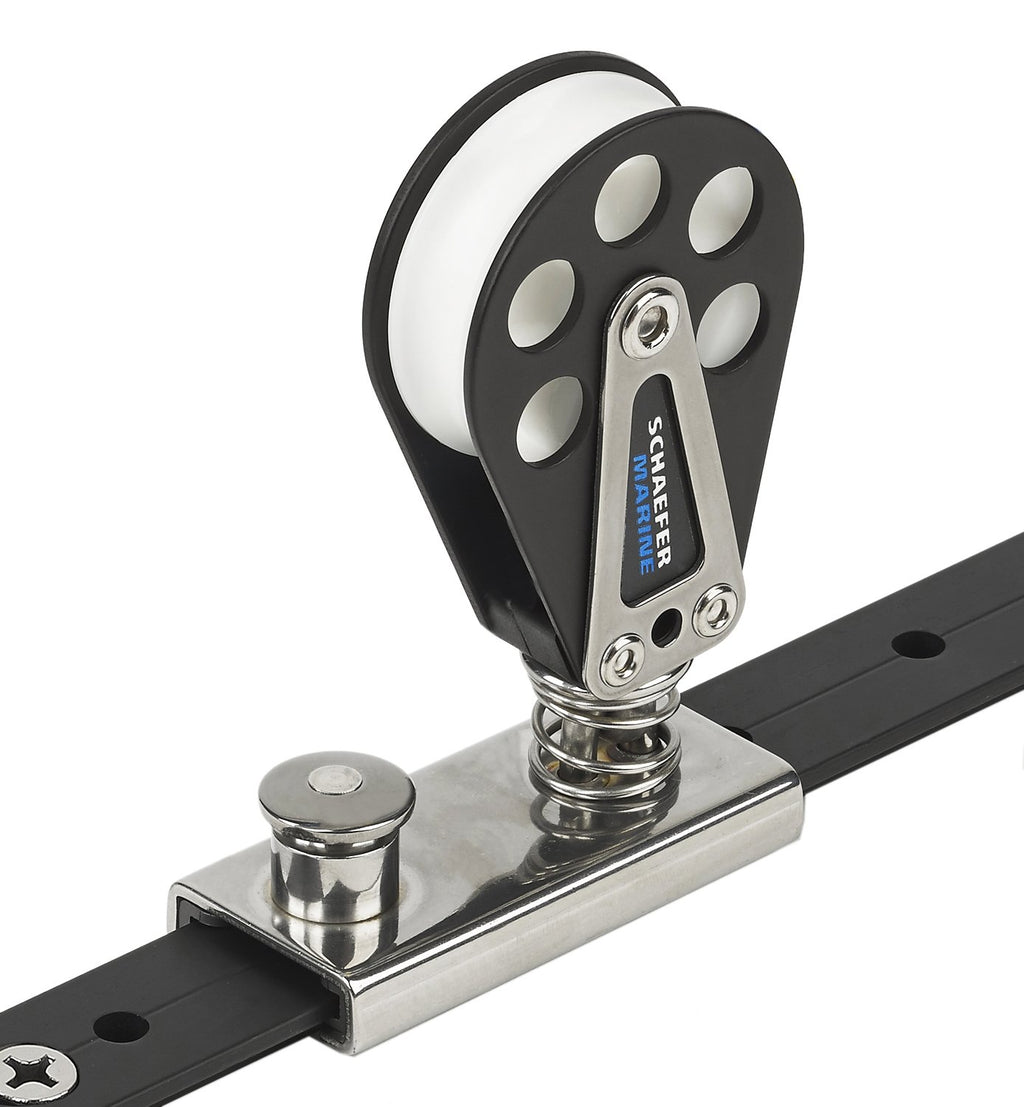 Schaefer 5 Series Single Block On 1-Inch T-Track Slider, Aluminum Cheeks And Delrin Plain Bearing Sheave, 25Mm, Black
