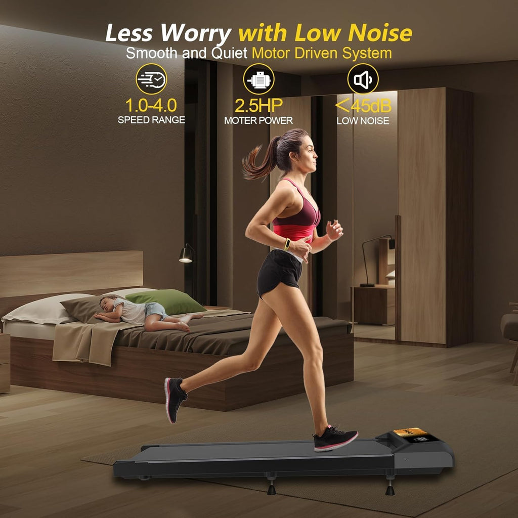 Compact Walking Treadmill - 2.5Hp Under Desk Treadmill For Office & Home, 265Lbs Capacity Treadmills For Home, App & Remote Cont