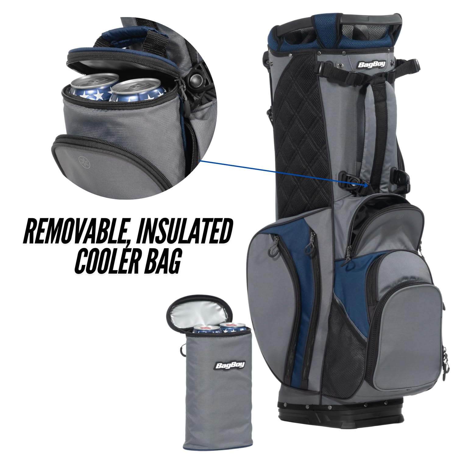 Bag Boy Chiller Pro Hybrid Golf Stand Bag, 15 Way Top with Full Length Individual Dividers, Rubberized Putter Well, Removable Co