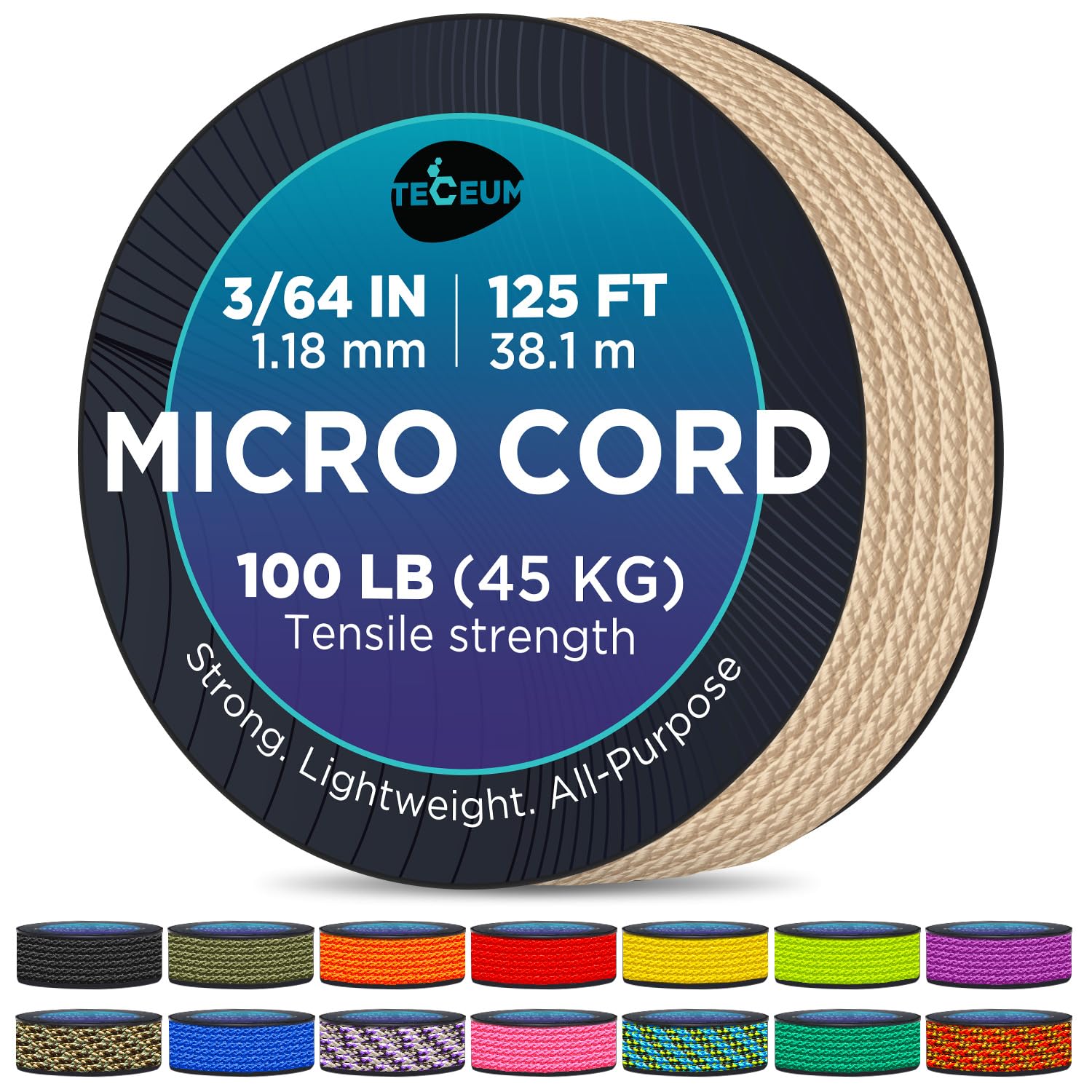 Teceum Micro Paracord - Beige - 1.18 Mm X 125 Ft - Micro Utility Cord - Thin Braided Paracord Rope Nylon Polyester - Wind Chime 