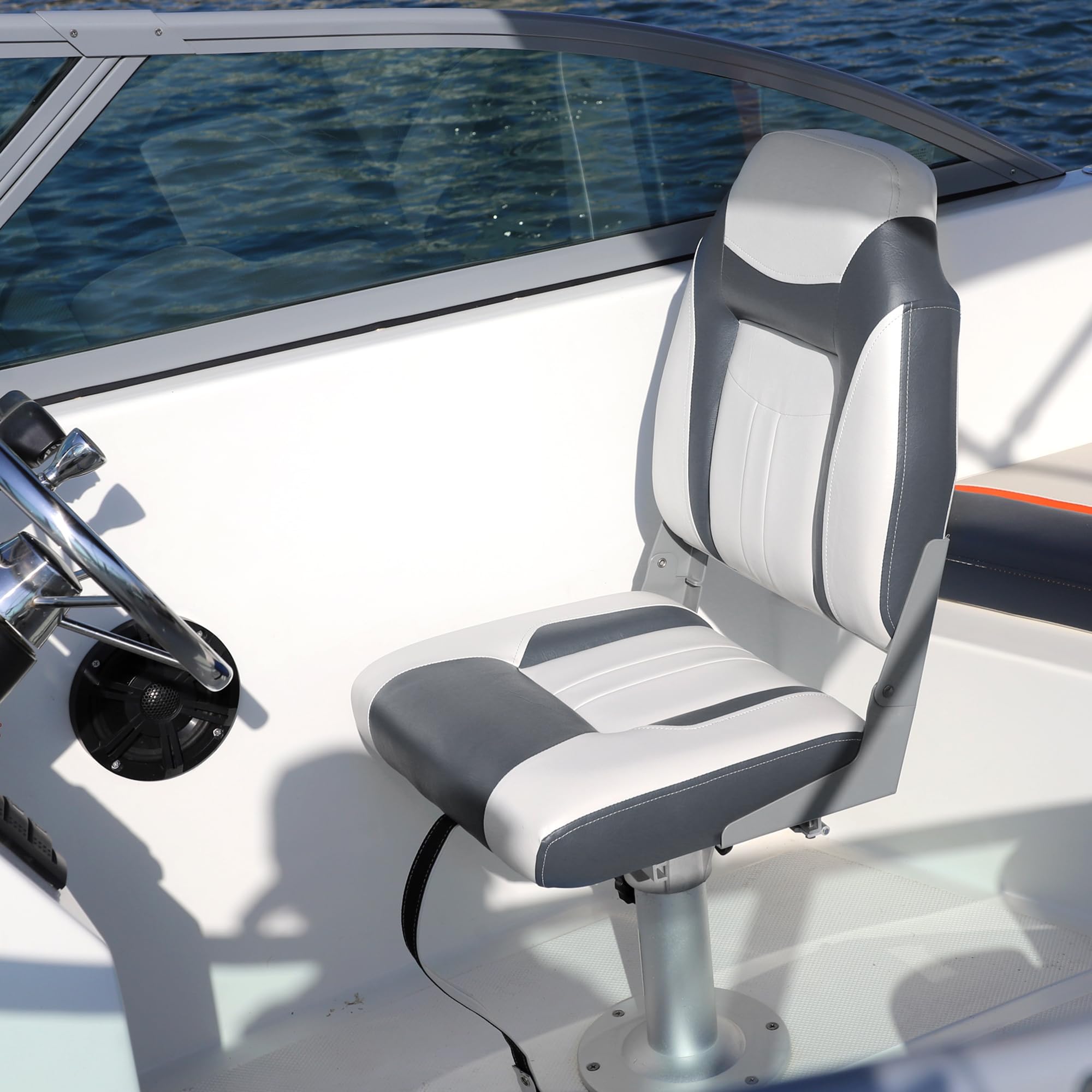 Northcaptain S1 Deluxe A Pair Of Marine High Back Folding Fishing Boat Seat,Stainless Steel Screws Included,White/Charcoal(2 Sea