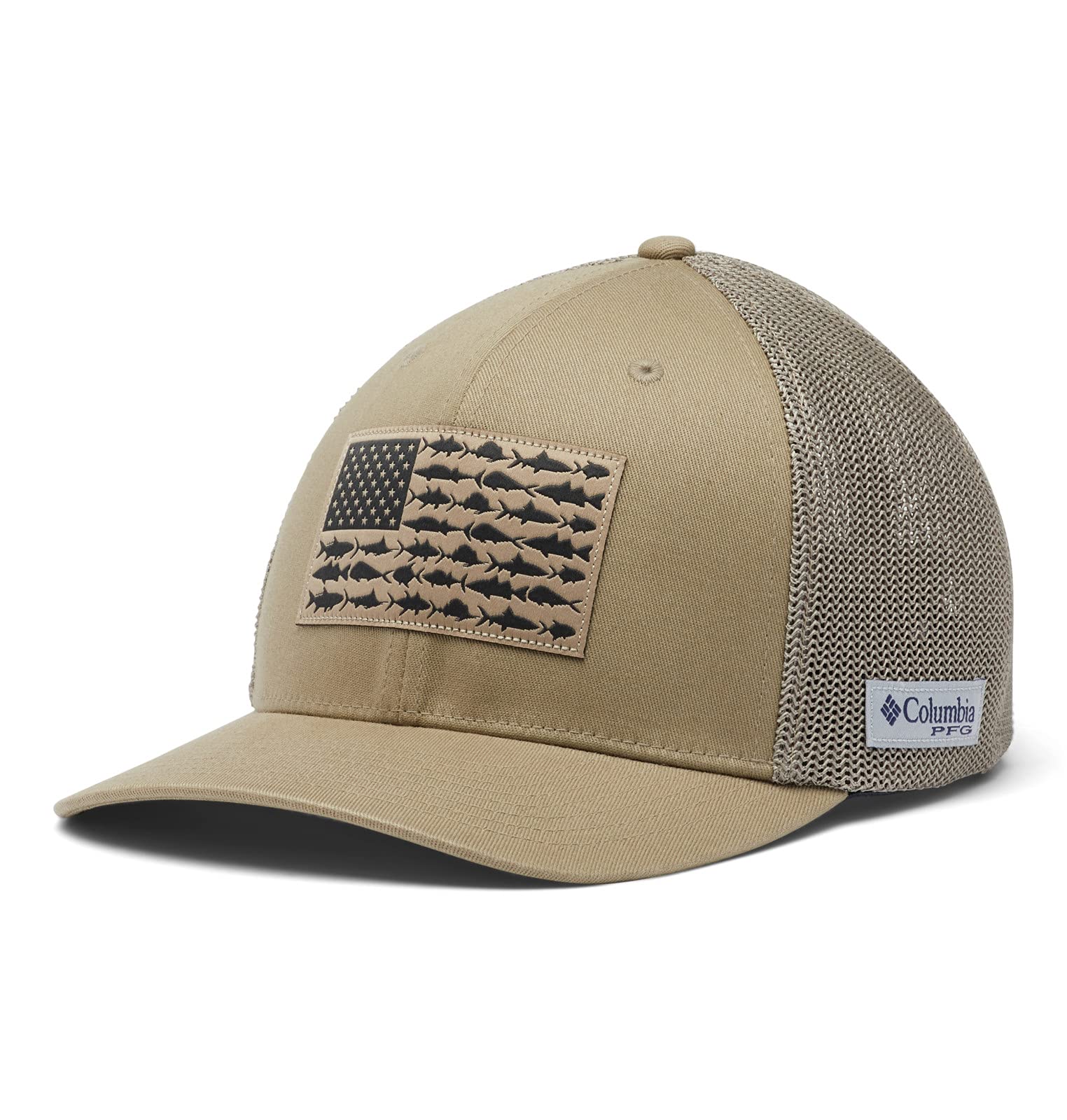 Columbia Unisex PFG Mesh Fish Flag Ball Cap, Tusk, L/XL