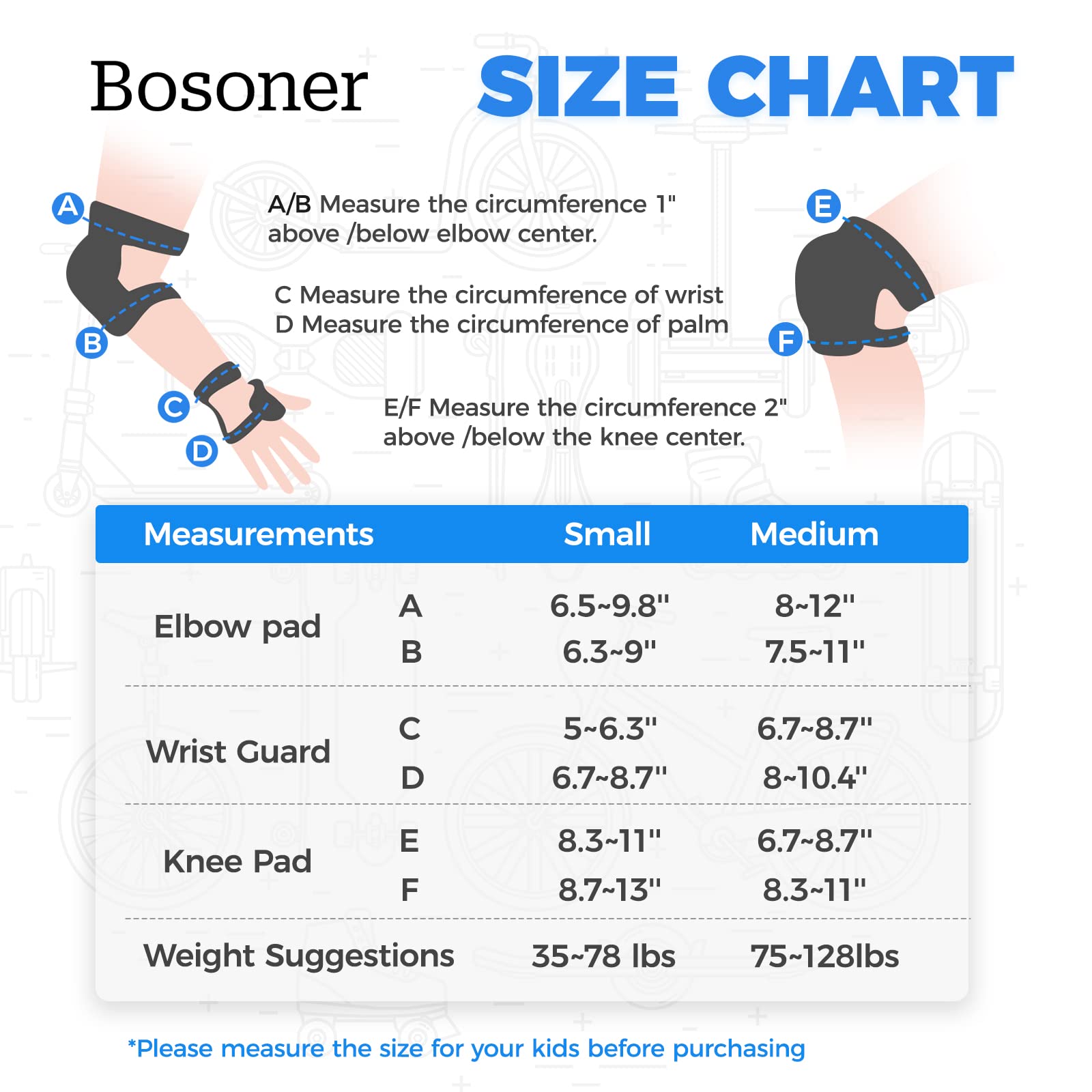 Bosoner Kidsyouth Knee Pads Elbow Pads Wrist Guards Set For 3-15 Years, Child Protective Gear Set For Multi-Sports Outdoor, Roll
