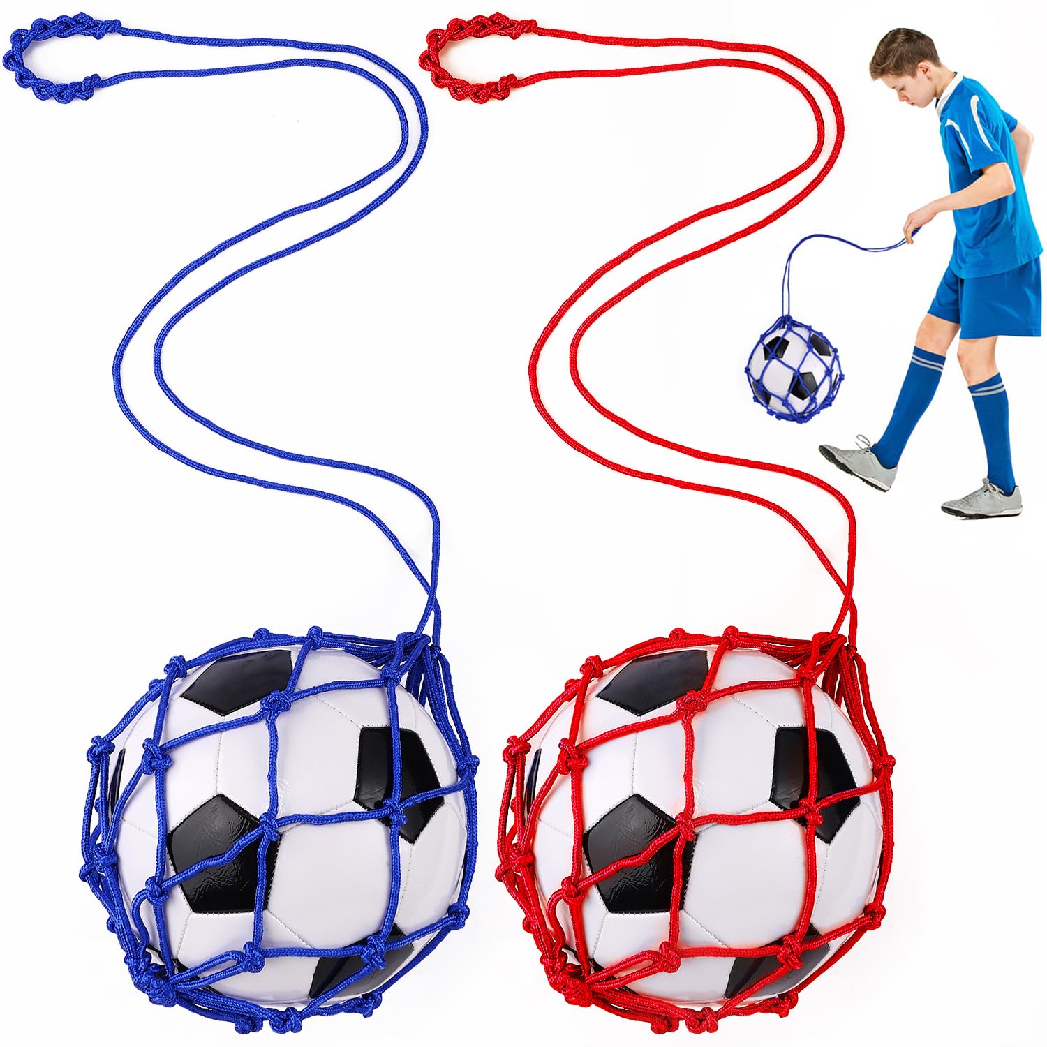 TOBWOLF 2PCS Solo Soccer Kick Trainer Net, Football Net Kicker Fits Ball Size 3, 4, 5, Soccer Practice Kick Bungee Trainer Juggl