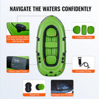 Vevor Inflatable Boat, 3-Person Inflatable Fishing Boat, Strong Pvc Portable Boat Raft Kayak, 45.6 Aluminum Oars, Fishing Rod Ho