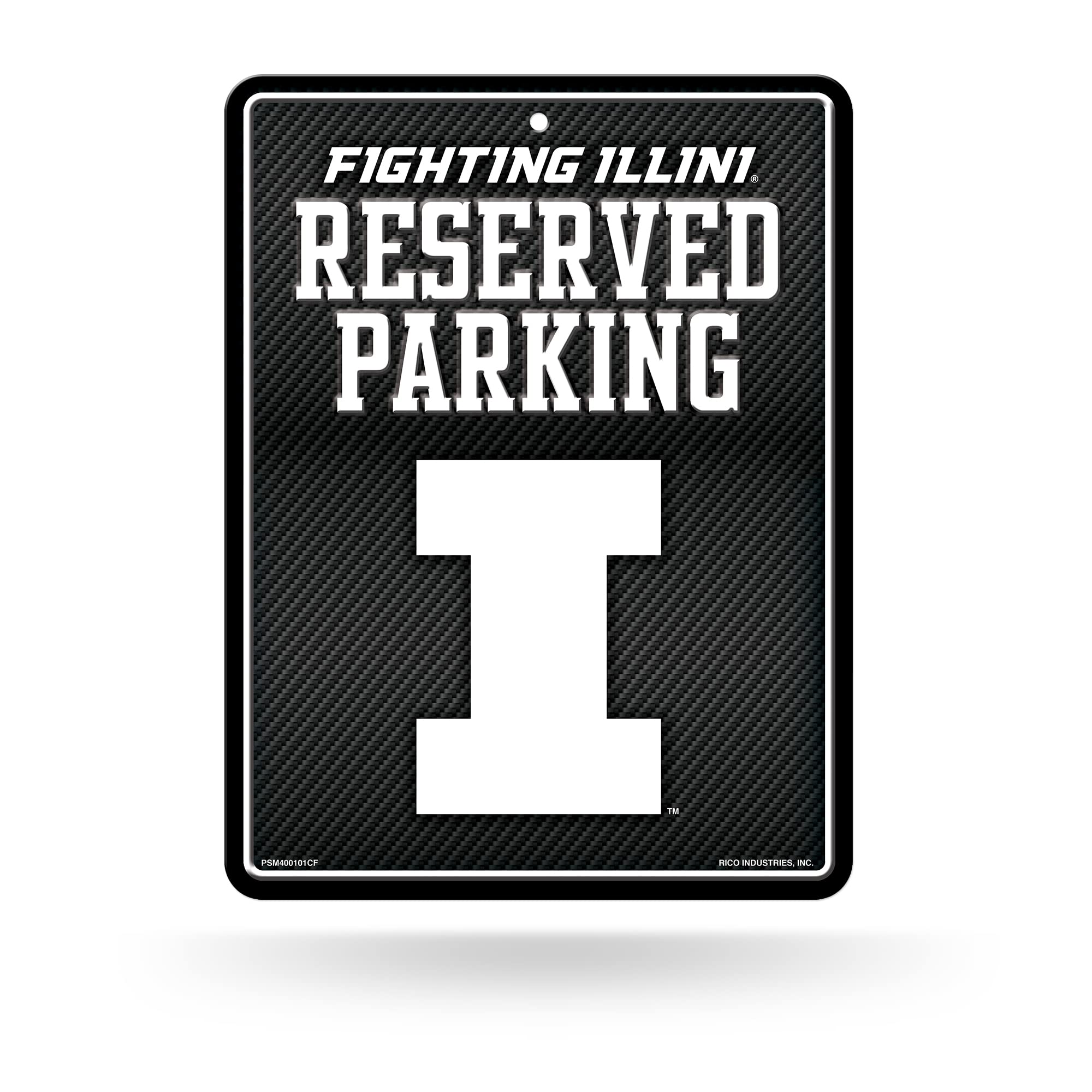 Rico Industries NCAA Illinois Fighting Illini Metal Parking Sign 8.5 x 11 Carbon Fiber Metal Parking Sign - Great for Man Cave, 