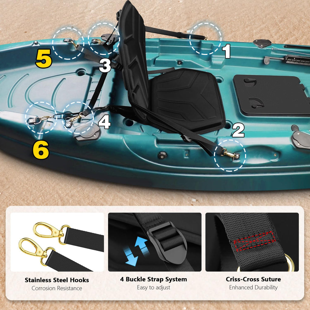 Hlogree 6-Point Attachment - Thick Padded Kayak Seat Cushion With Back Support,Extra Cushioned Kayak Replacement Seat Universal
