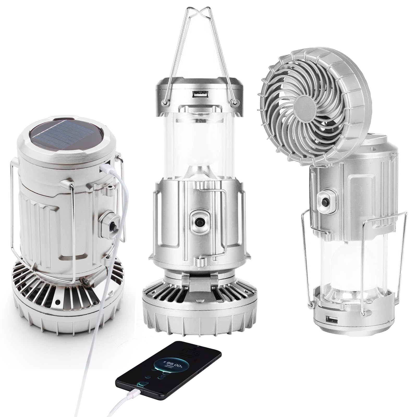 Camping Lantern with Fan, Flashlight Lantern Collapsible-USB Rechargeable, Solar & Battery Powered Camping Lampp for Picnic, Bar