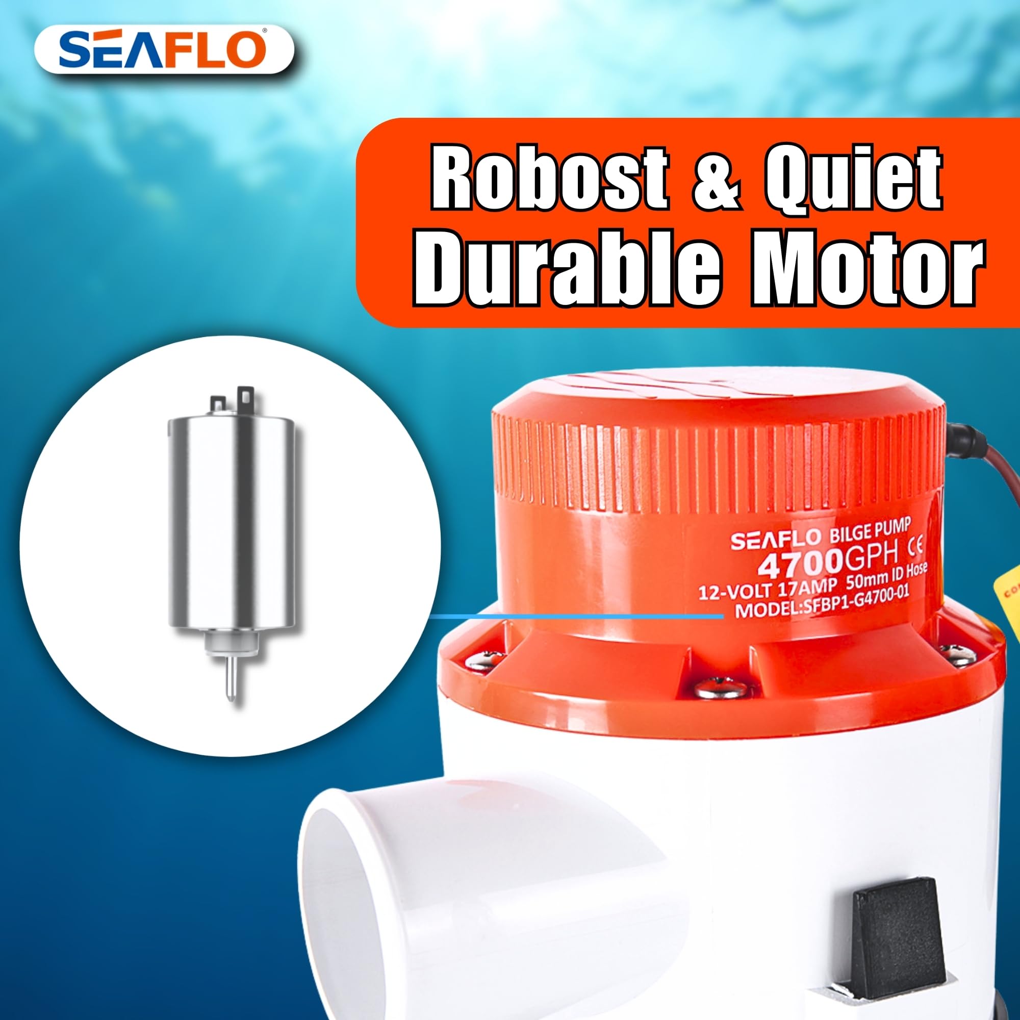 Seaflo 4700 Gph 12V Heavy Duty Electric Bilge Pump (4700Gph 12V)