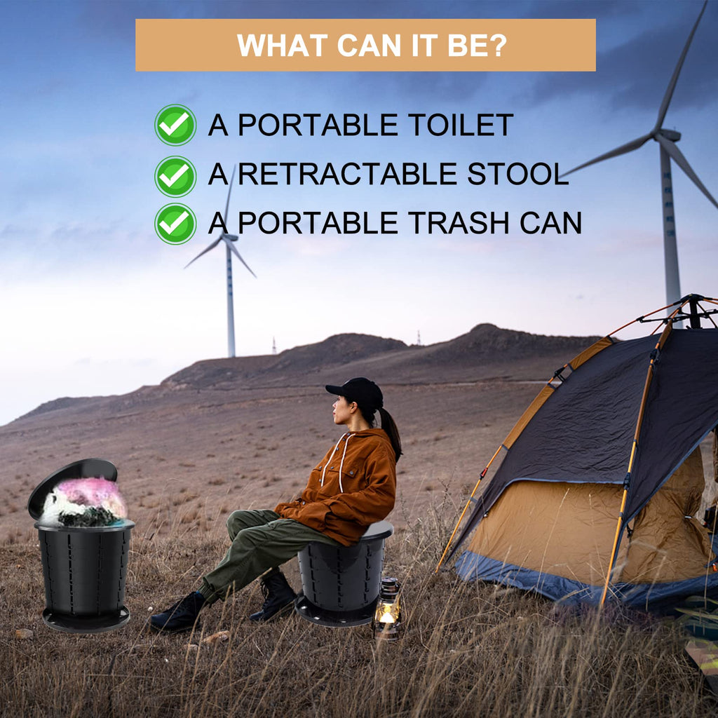 Sailortenx Portable Camping Toilet Bucket | Folding Retractable Potty For Adults With Bags | Outdoor Camp Boat Toilet