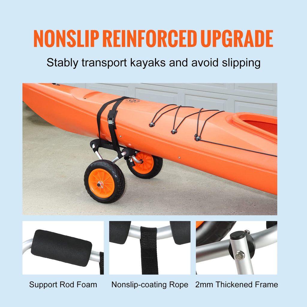 Vevor Kayak Cart, 250Lbs Load Capacity, Foldable Kayak Dolly Aluminum Kayak Wheels With 10 Solid Tires For Kayaks Carrier Canoes