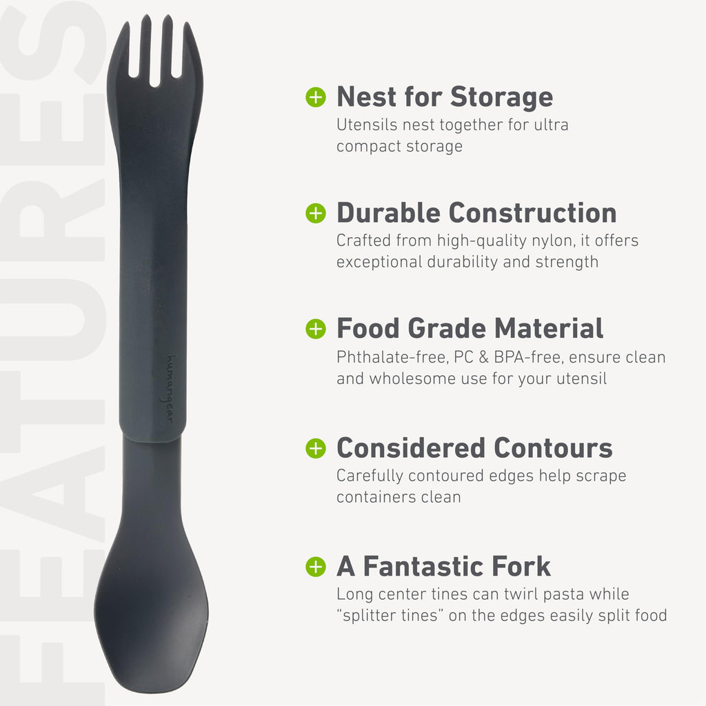 Humangear Gobites Duo | Travel & Camping Utensils | Portable & Convertible Dining Ware | Multi-Functional Spork, Gray