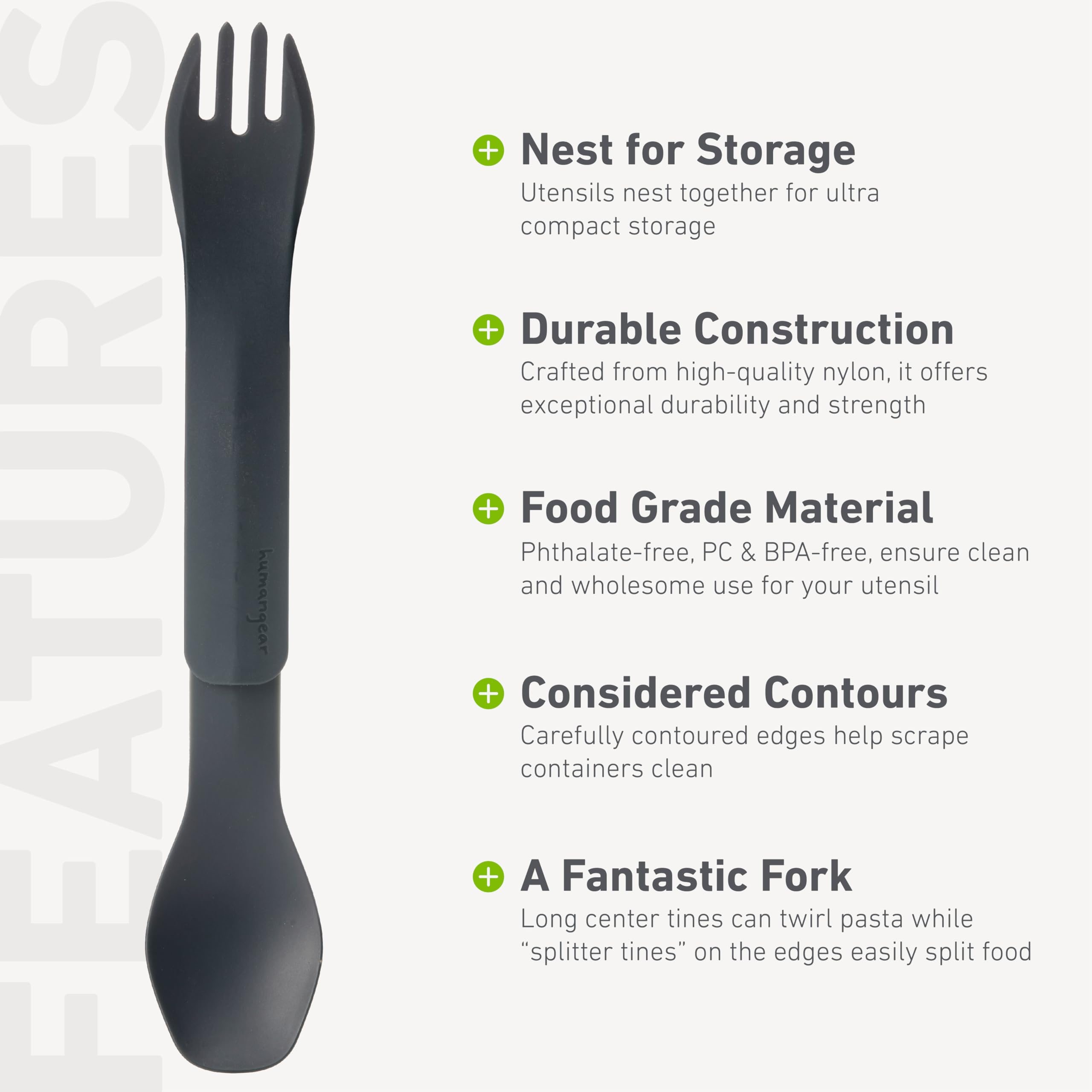 Humangear Gobites Duo | Travel & Camping Utensils | Portable & Convertible Dining Ware | Multi-Functional Spork, Gray