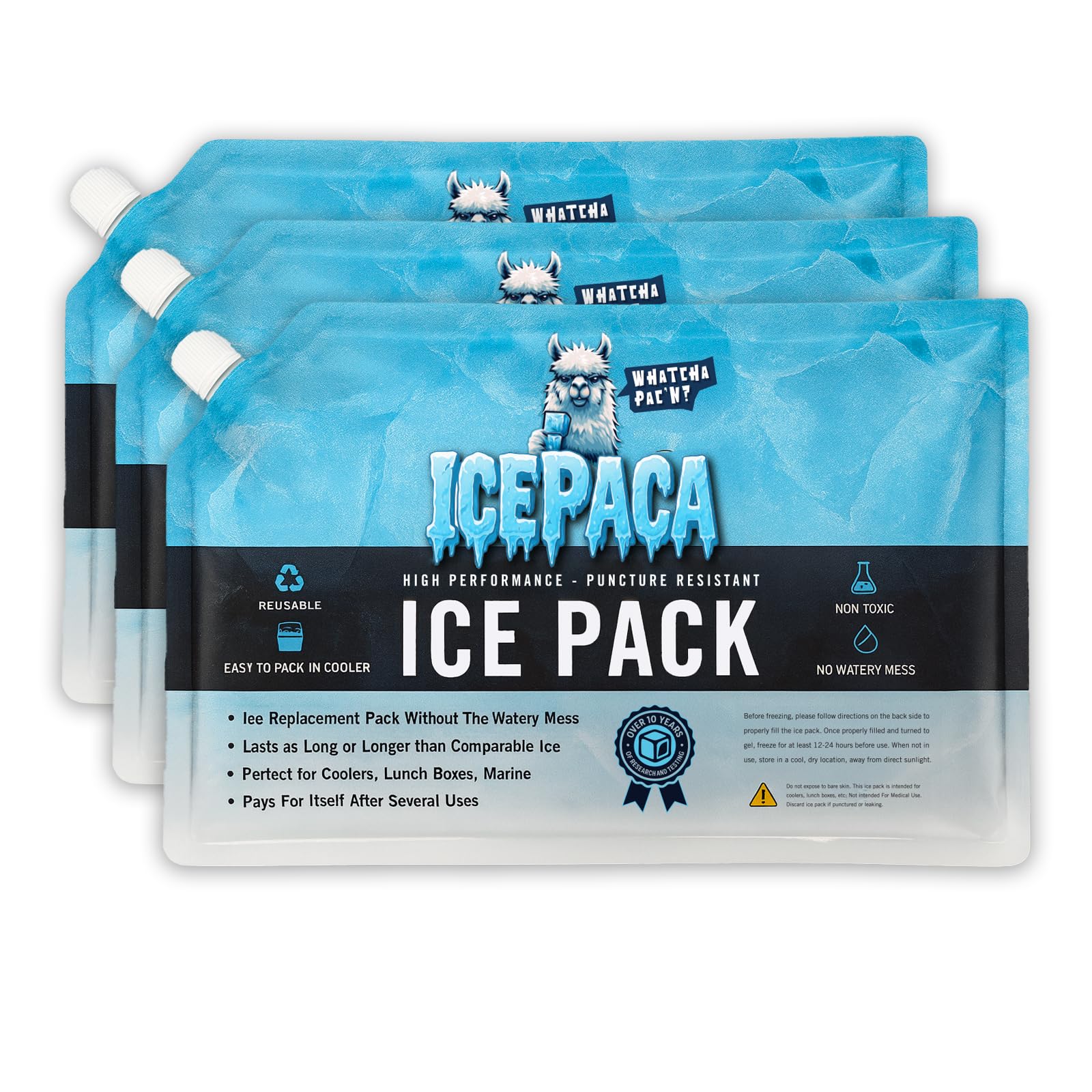 Icepaca Ice Pack for Coolers (3 Pack), High Performance, Reusable Long-Lasting Cold Pack for, Camping, Travel & Marine Use - Non