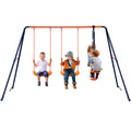 Smartxchoices Metal Swing Set with 2 Belt Swings, 1 Seesaw Play Set, Heavy Duty Metal A-Frame Garden Double Swing Slider Set for