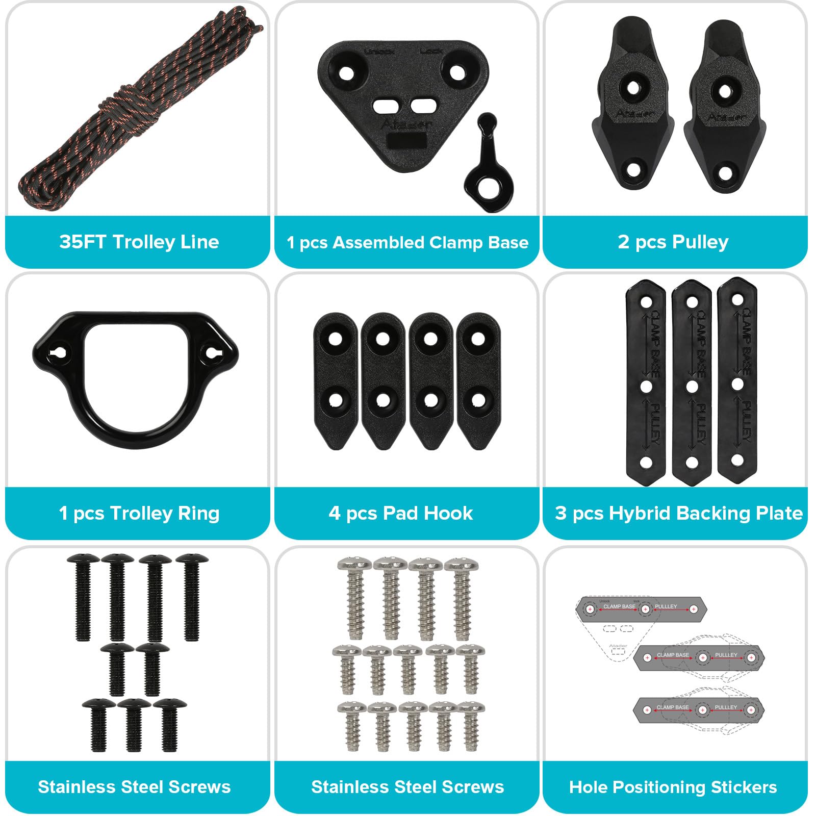 Atader Kayak Anchor Trolley Kit, Heavy Duty Anchor Trolley System For Kayak Canoe