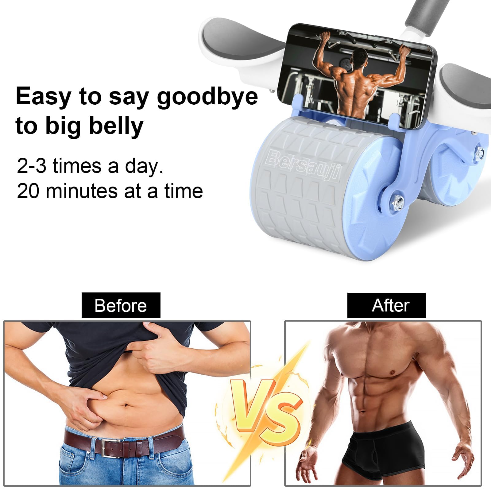 2025 New Ab Roller Wheel with Knee Mat &Timer, Automatic Rebound Abdominal Wheel, Ab Abdominal Exercise Roller with Elbow Suppor