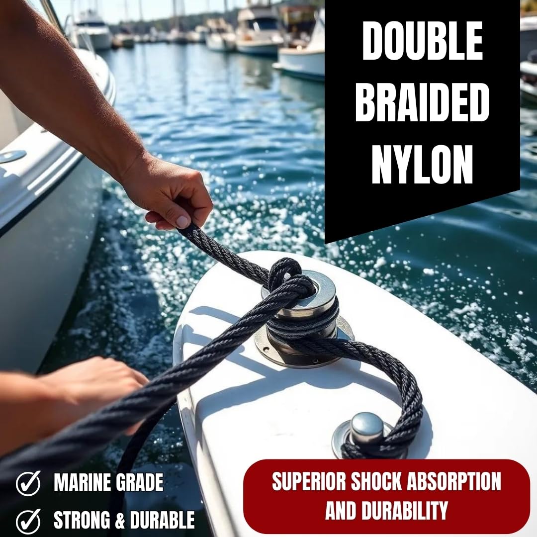 South Bend Rope Marine Grade Double Braided Nylon Dock Line W/Eye Splice (Black, 1-Inch X 35 Feet)