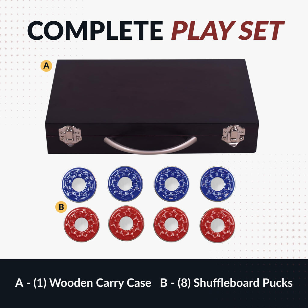 Hathaway Shuffleboard Pucks With Case (Set Of 8), Dark Cherry Finish