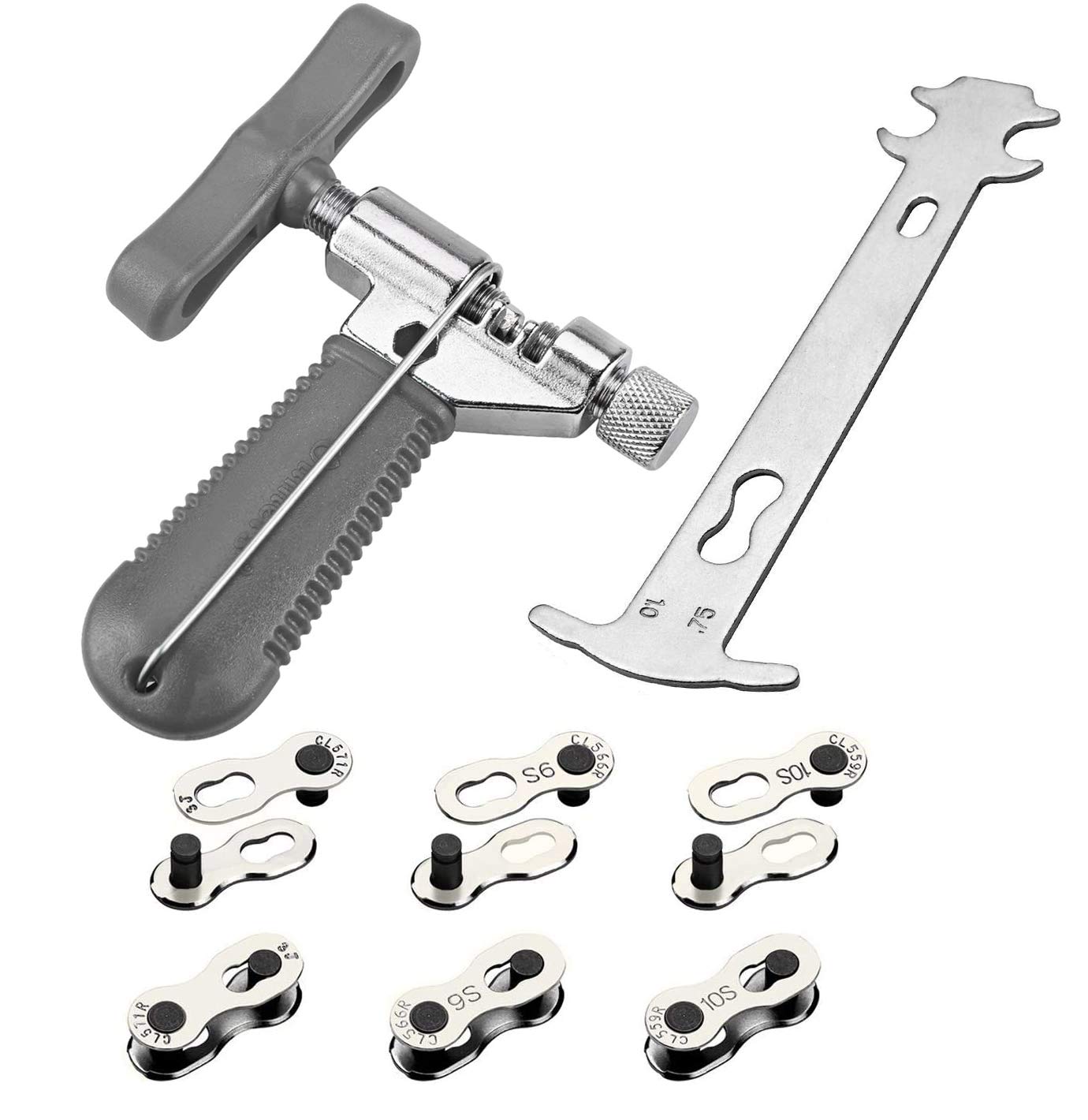 Bicycle Chain Tool Kit, 6 Pairs Bike Missing Link + Bicycle Chain Breaker + Chain Wear Gauge|Qkurt Bike Cycling Chains Mechanic 