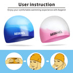 Aegend Kids Swim Cap (Age 4-8), 2 Pack, Blue & Pink