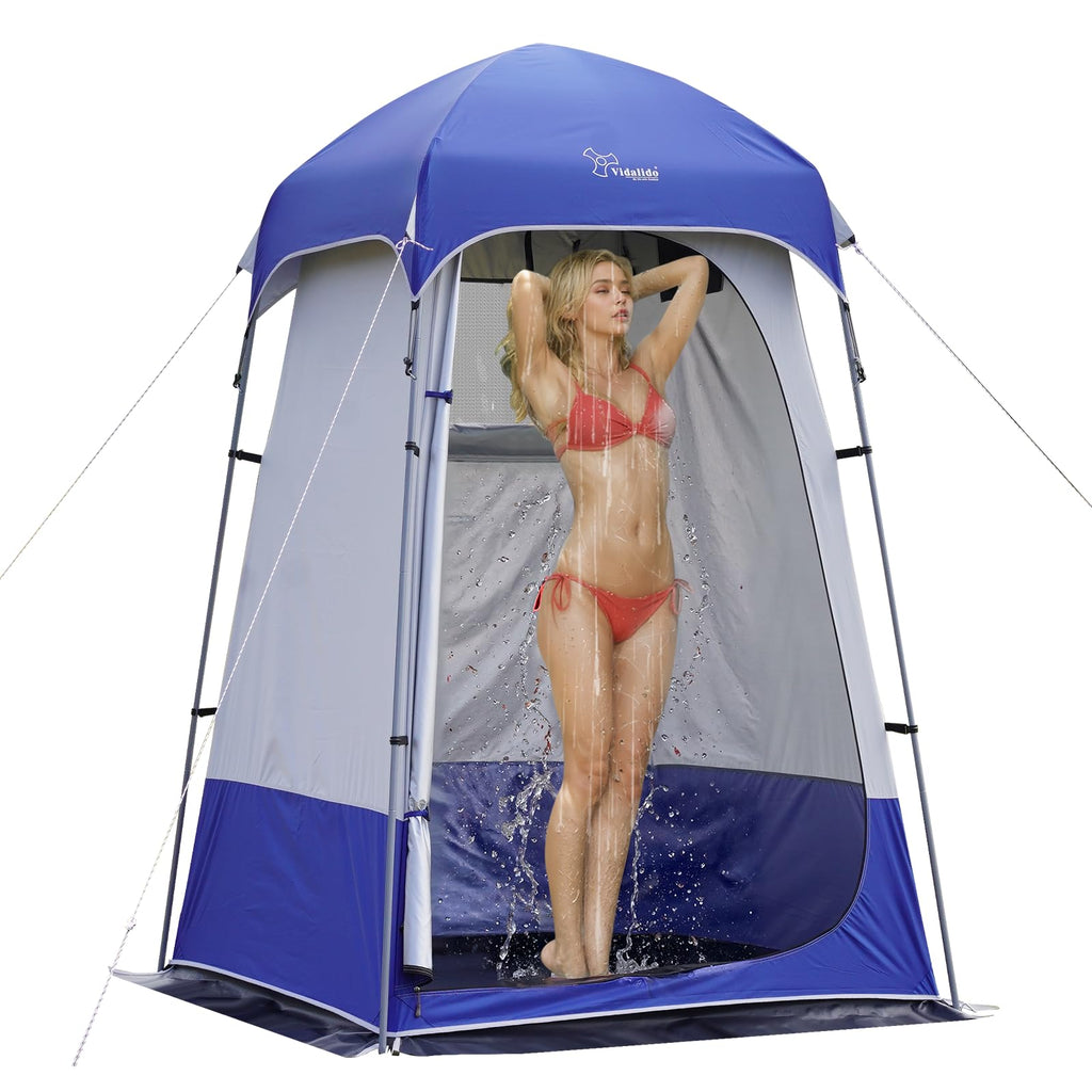Outdoor Shower Tent Changing Room Privacy Portable Camping Shelters (White Blue)