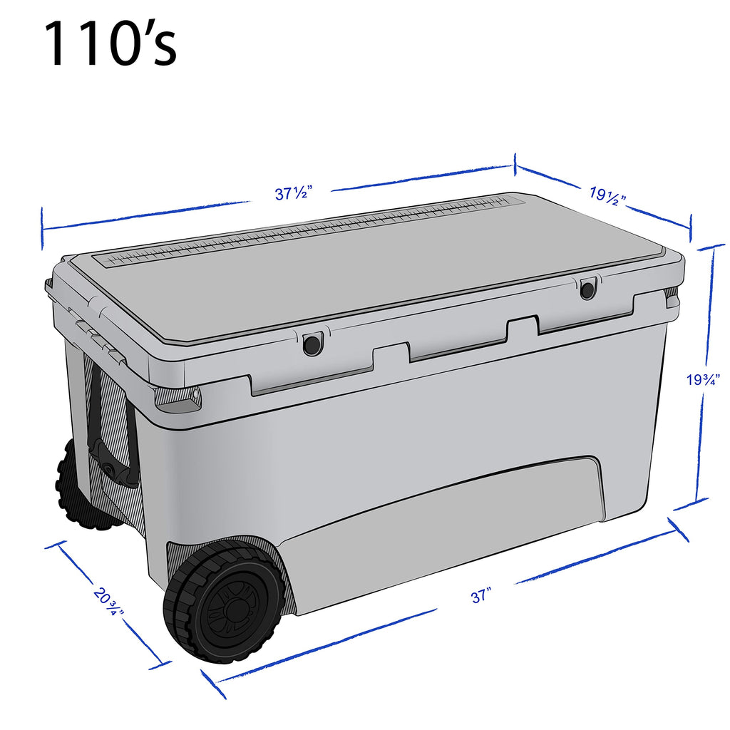 Frosted Frog Gray 110 Quart Ice Chest Heavy Duty High Performance Roto-Molded Commercial Grade Insulated Cooler With Wheels
