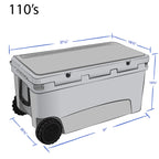 Frosted Frog Gray 110 Quart Ice Chest Heavy Duty High Performance Roto-Molded Commercial Grade Insulated Cooler With Wheels
