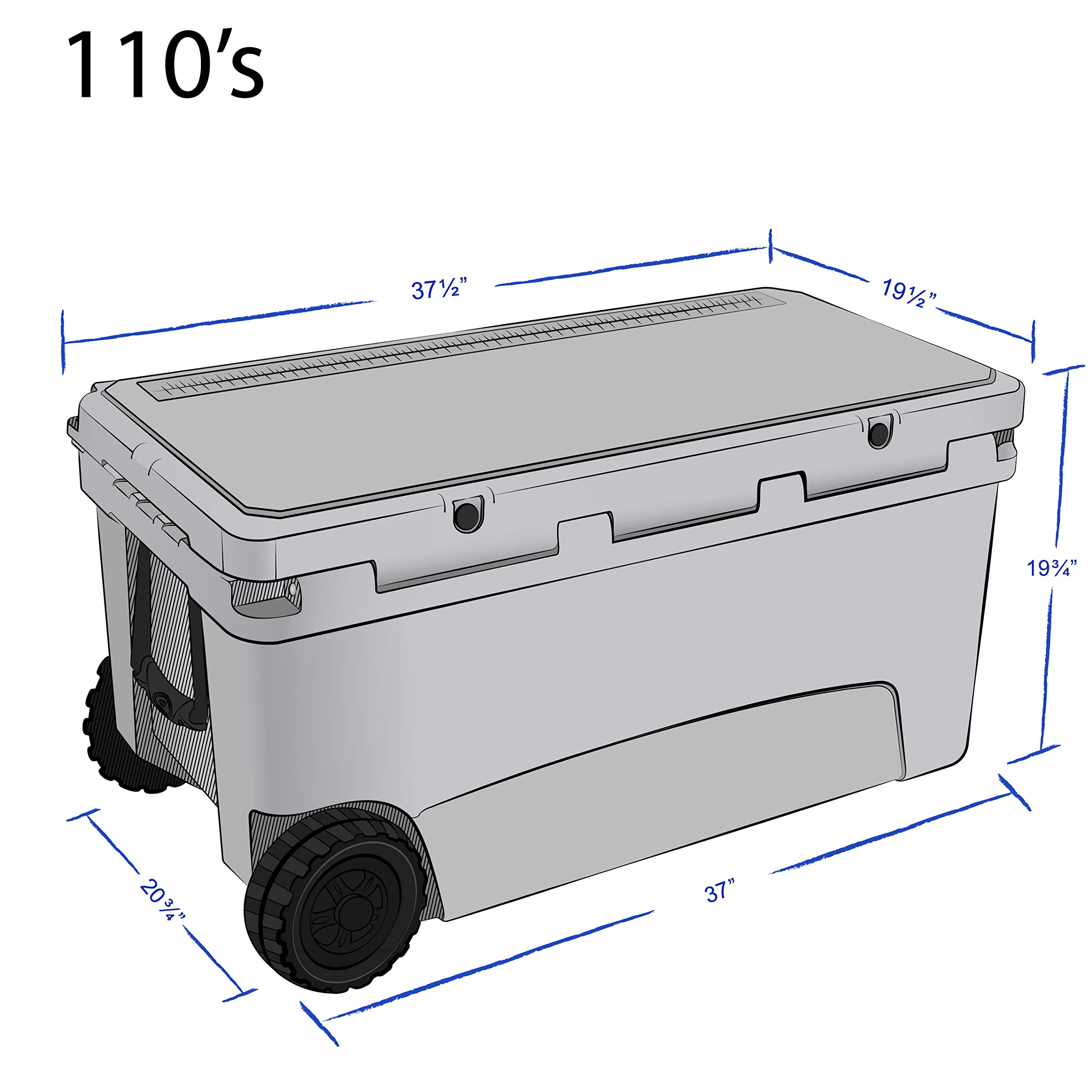 Frosted Frog Gray 110 Quart Ice Chest Heavy Duty High Performance Roto-Molded Commercial Grade Insulated Cooler With Wheels