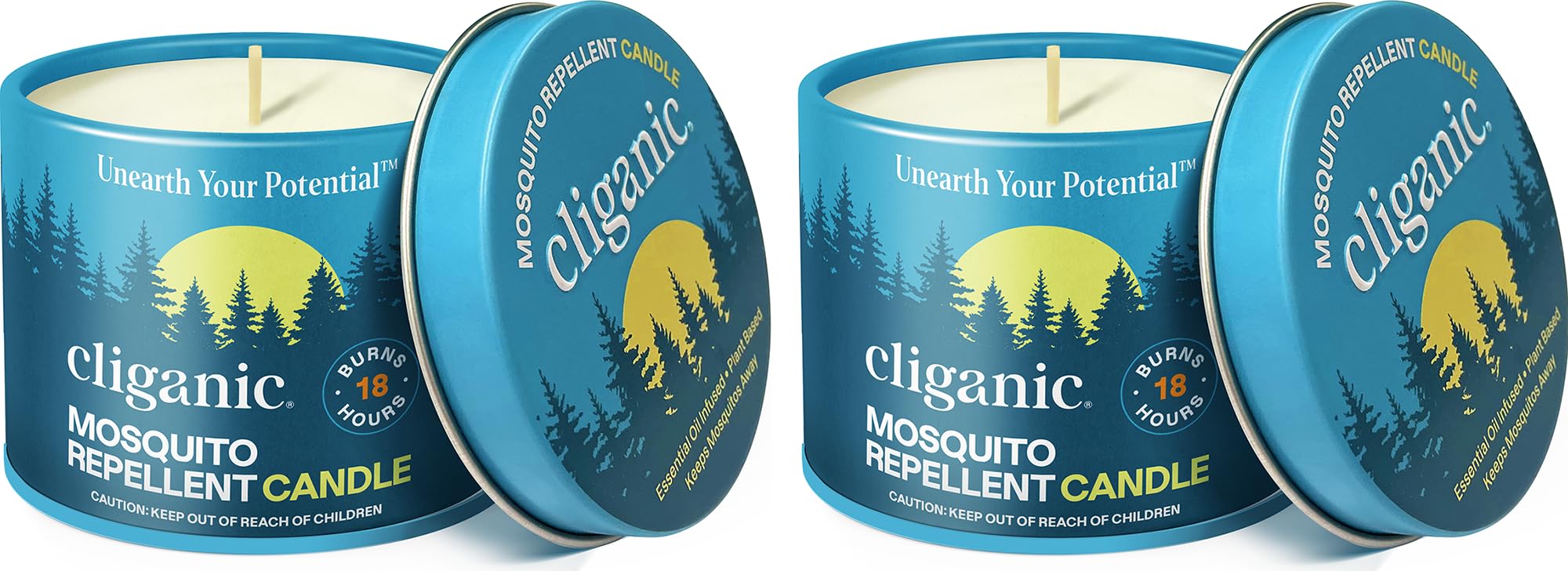 Cliganic Natural Mosquito Repellent Candle (Pack of 2) | Citronella, DEET Free, Essential Oil Infused for Outdoor, Camping | Bur