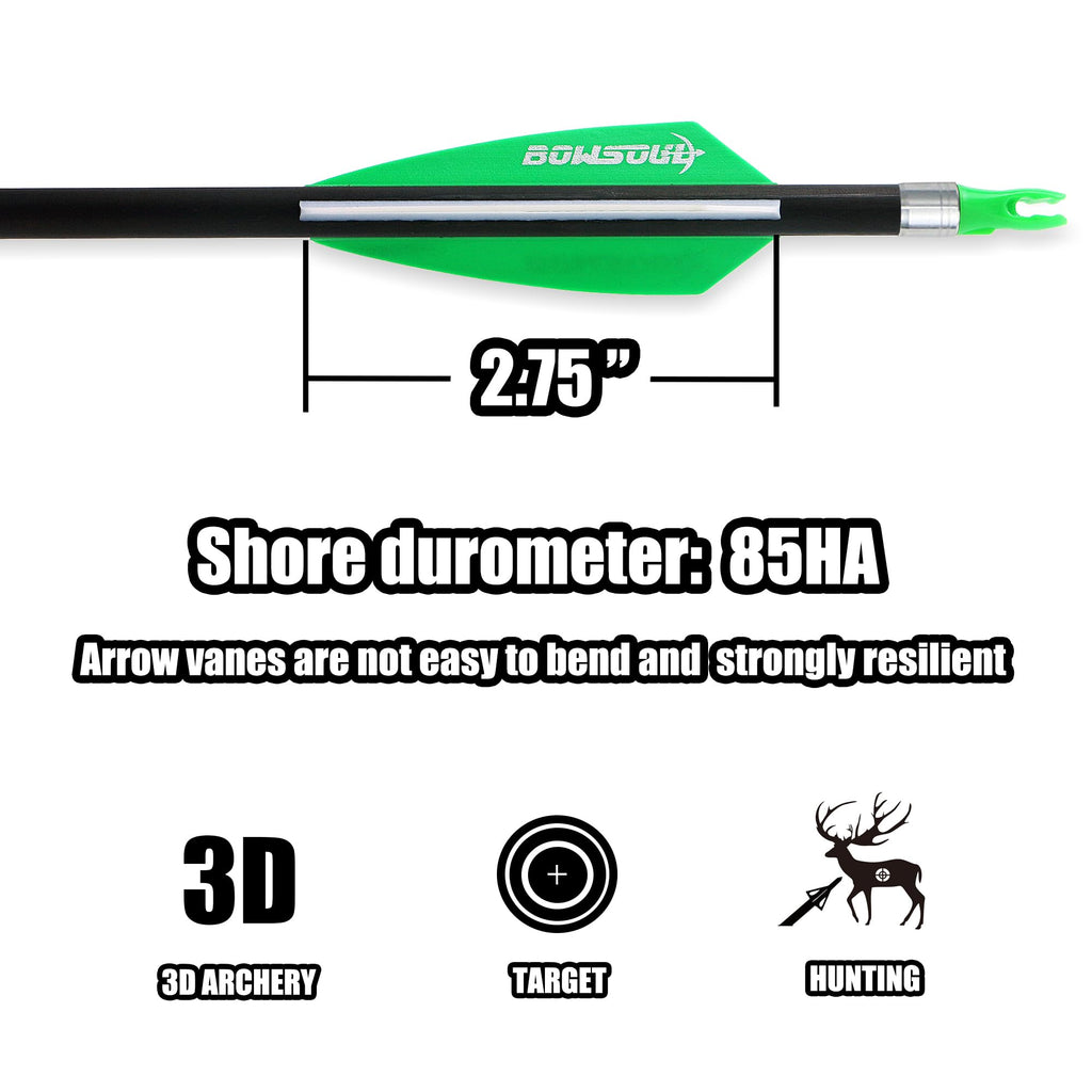 Bowsoul 30Inch Hunting Carbon Archery Arrows With 2.75    High Hardness Vanes Spine 400 For Compound Bow And Recurve Bow (Green