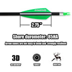 Bowsoul 30Inch Hunting Carbon Archery Arrows With 2.75    High Hardness Vanes Spine 400 For Compound Bow And Recurve Bow (Green