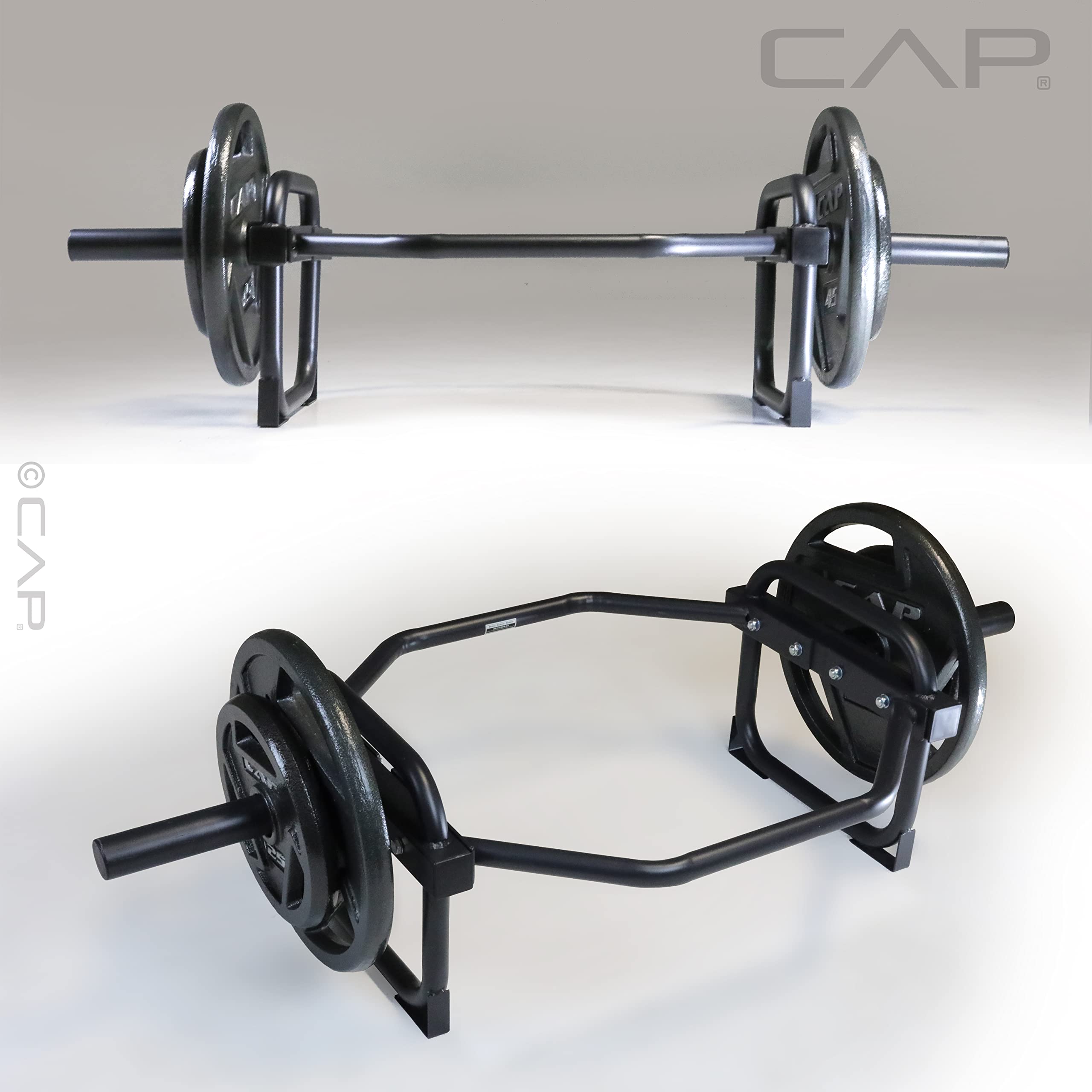 Cap Barbell Olympic Trap Bar, Hex Bar, Shrug Bar, Deadlift Bar, Black, 50 Inches
