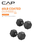 CAP Barbell 60 LB Rubber Coated Hex Dumbbell Hand Weight with Padded Grip - Pair | Comfort Grip