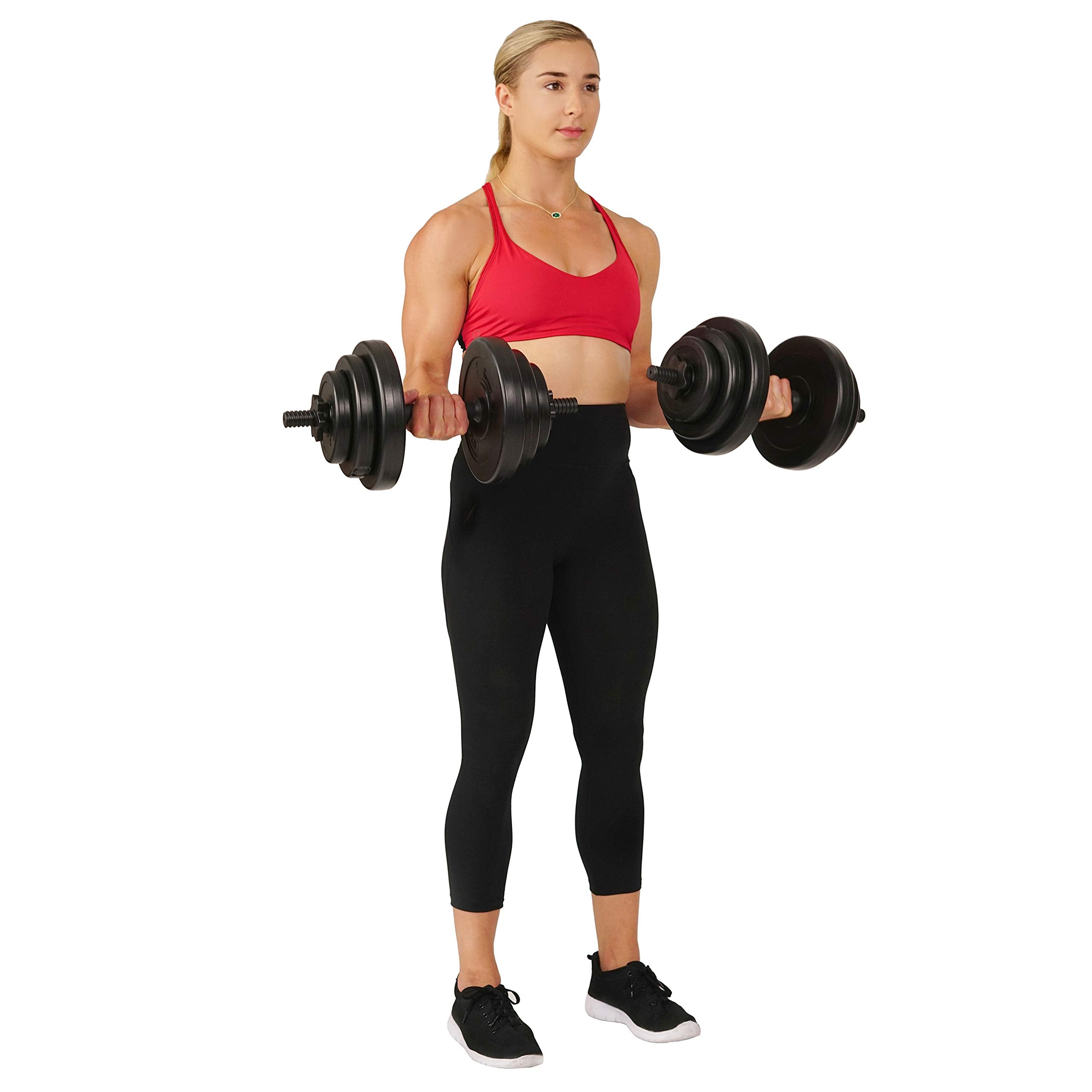 Sunny Health & Fitness Exercise Vinyl 40 Lb Dumbbell Set Hand Weights For Strength Training, Weight Loss, Workout Bench, Gym Equ