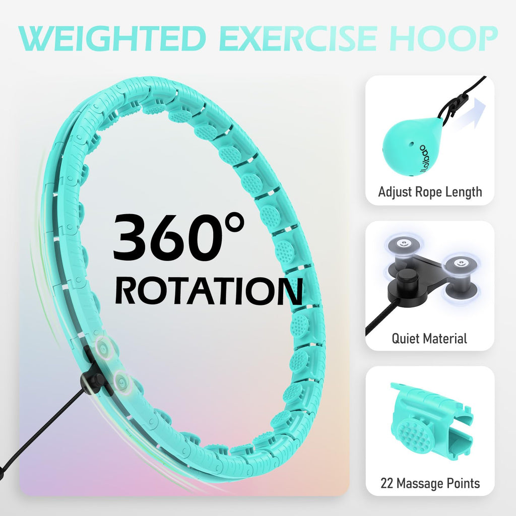 JLoibao Weighted Hula Circle with 26/32 Links(56-66 Inch) for Adults Weight Loss, Infinity Fitness Hoop Plus Size, for Women Sma
