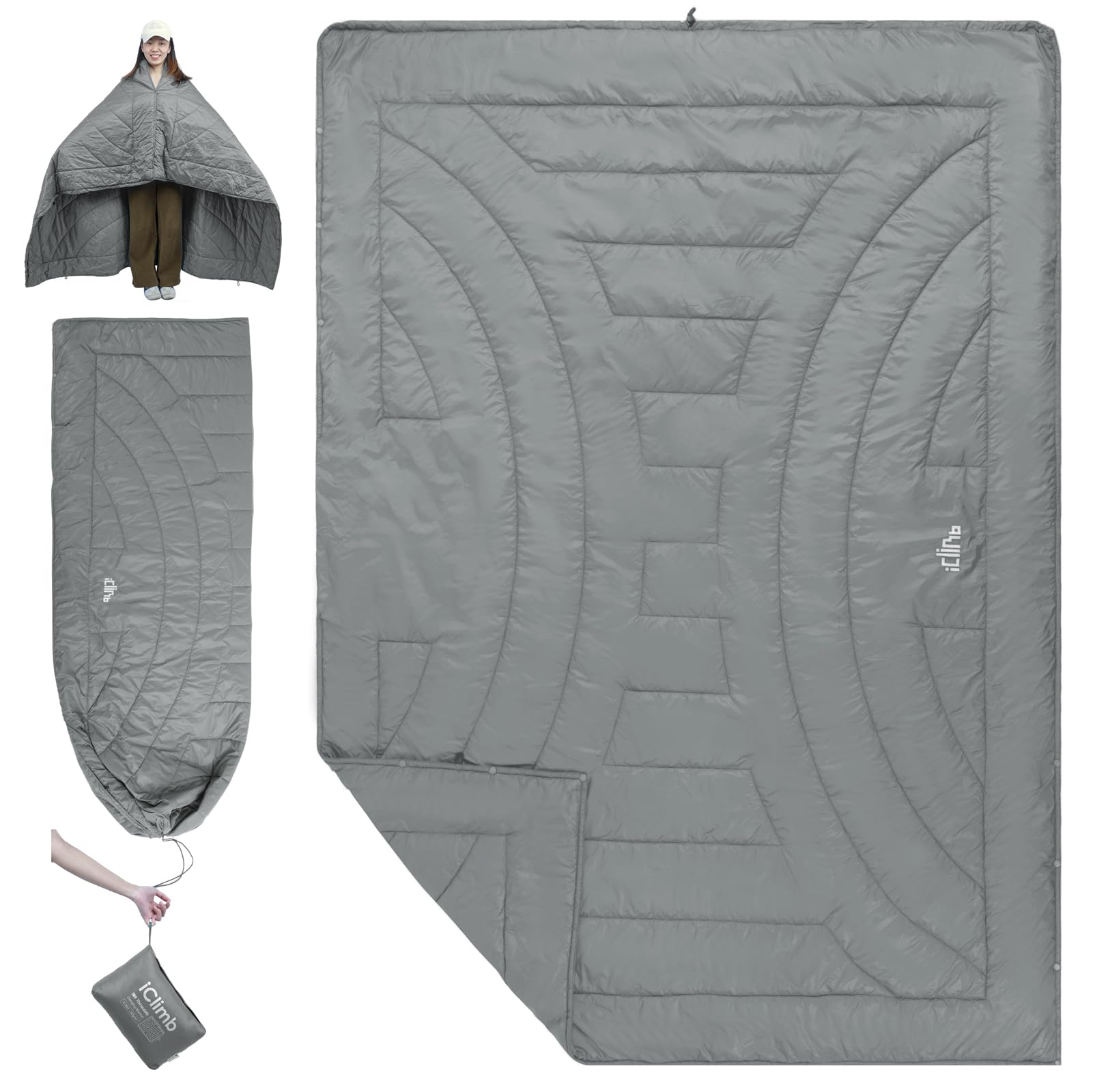 iClimb 3M Thinsulate Insulation Warm Camping Blanket Ultralight Compact (Light Grey, 1 lb)