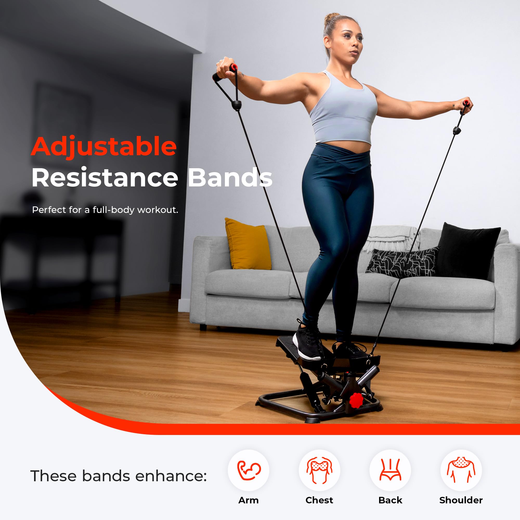 Sunny Health & Fitness Advanced Twist Stepper Machine Workout Cardio Mini Stair Master Climber Thigh Space Twist Stepper Resista