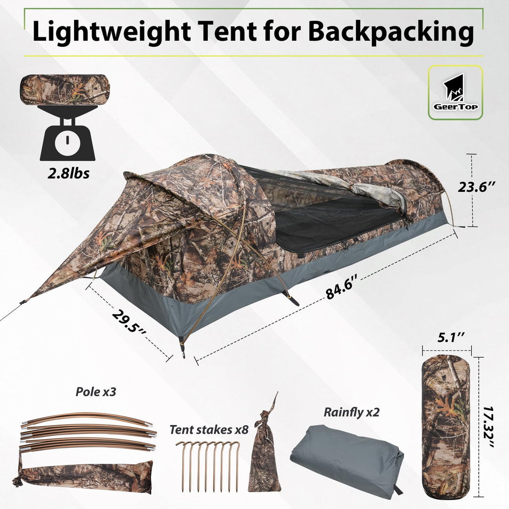 Geertop Ultralight Backpacking Single Person Tent Waterproof Camping 1 Man Bivy Tent For Outdoor Camp, Hiking Travel