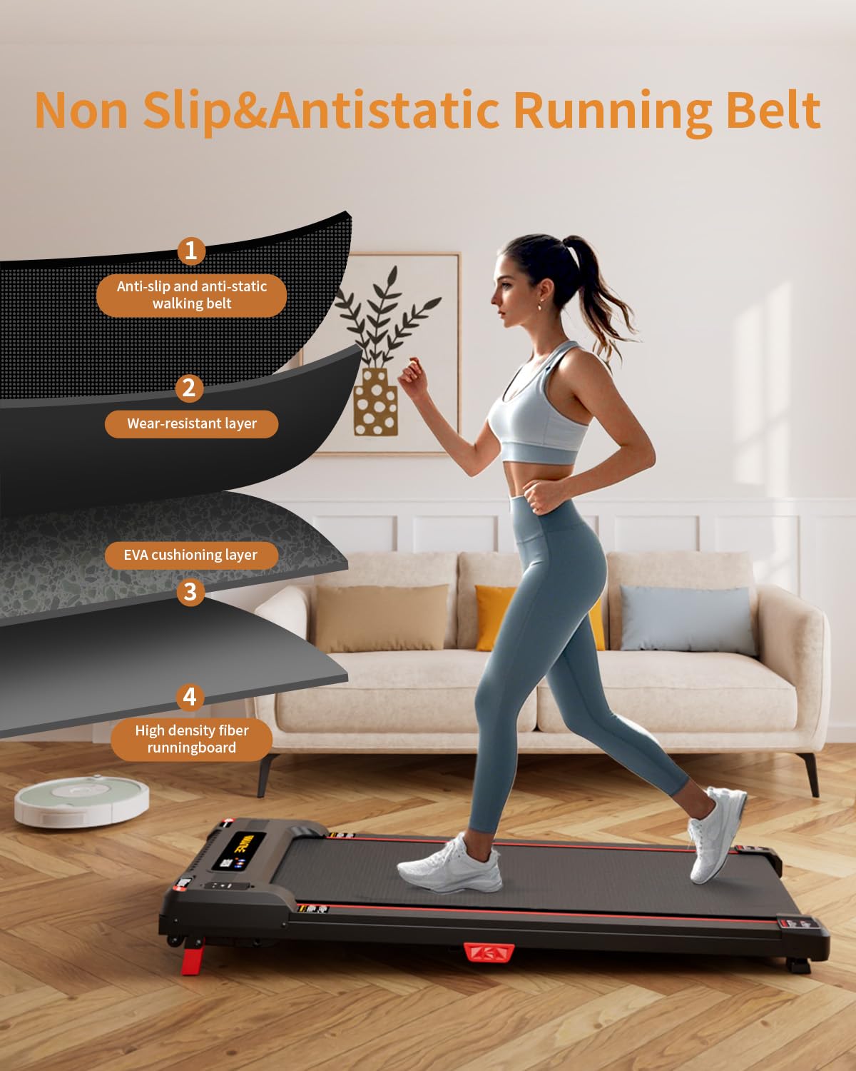 Walking Pad Treadmill, Anylife Incline Walking Pads Under Desk 330Lb Capacity, 2.5Hp Portable Treadmills For Home, Compact Tread