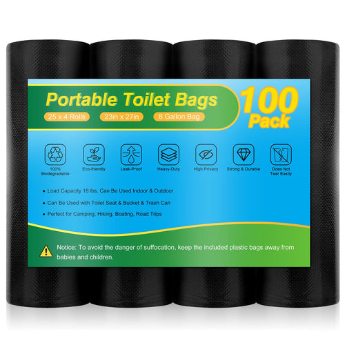 100 Portable Toilet Bags - Camping Toilet Bags, Biodegradable Porta Potty Bag For Portable Toilet, 8 Gallon Toilet Waste Bags Fo
