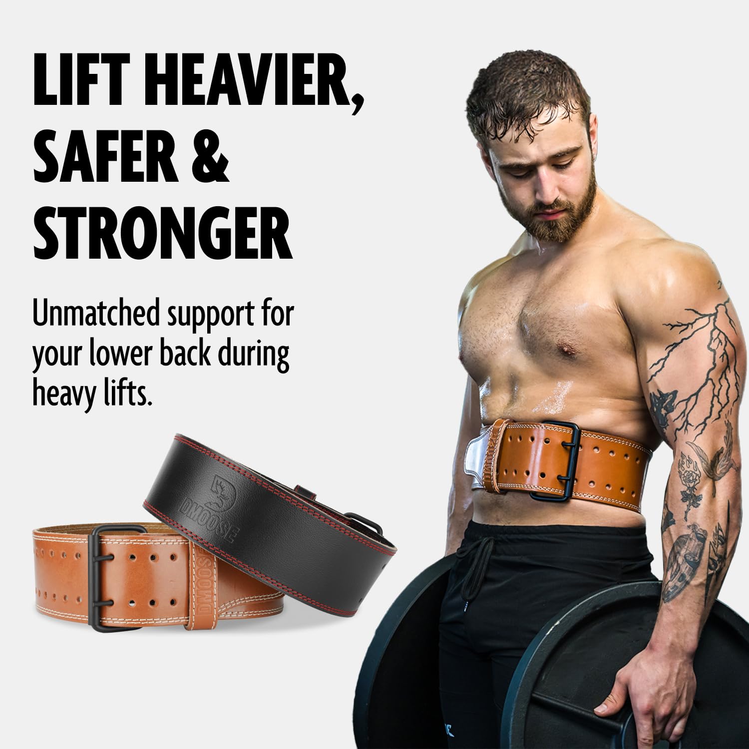 Dmoose Weight Lifting Belt For Men Genuine Leather For Men And Women, 4 Inch Wide, Adjustable Buckle, 5Mm Thick For Weightliftin
