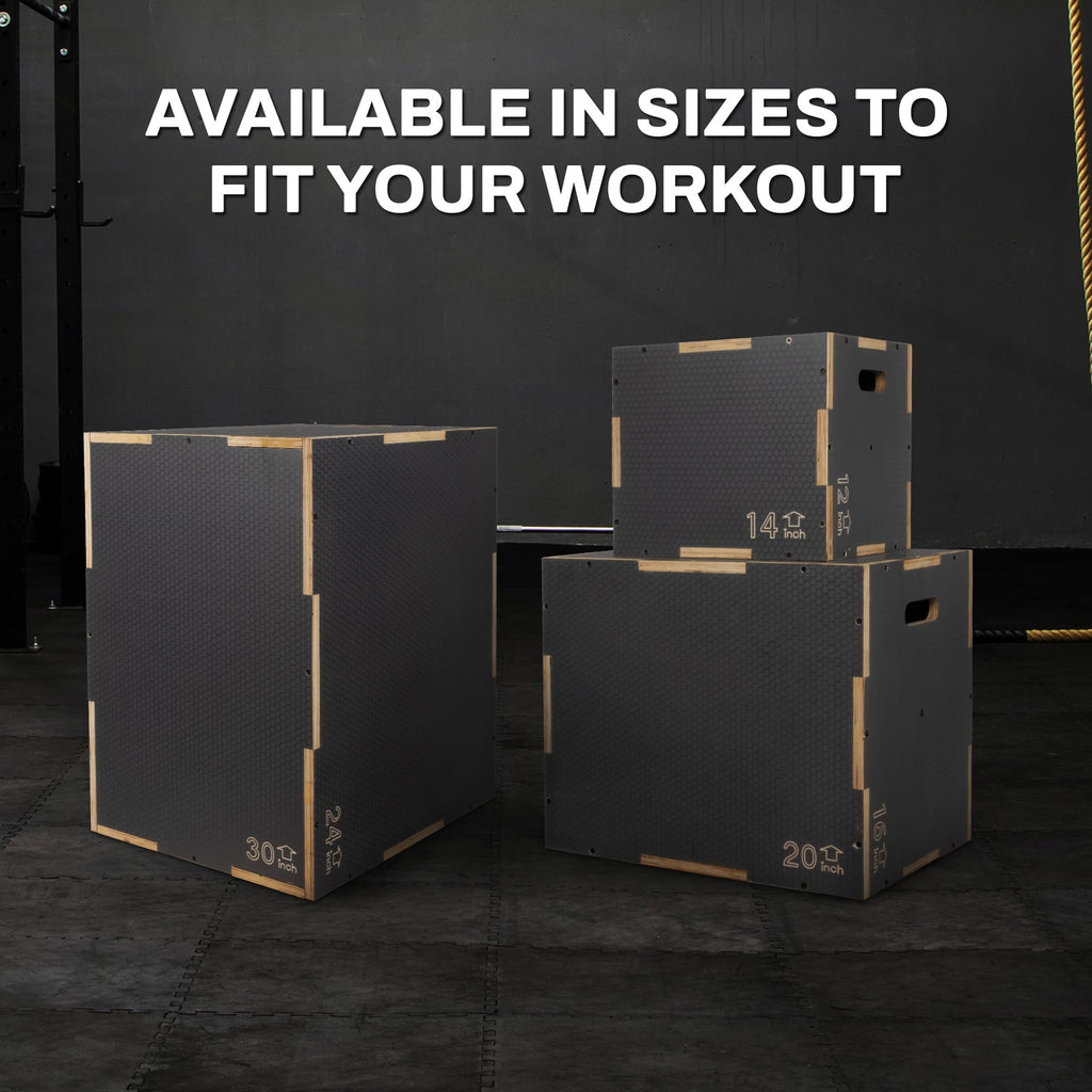 Fitvids 3 In 1 Non-Slip Wooden Plyo Box Plyometric Box Jumping Exercise, 16X20X24 Inches, Gray