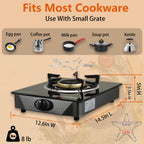Besnerg Propane Stove 1 Burner Gas Stove, 14500 Btu High-Efficiency Auto Ignition Tempered Glass Lpg Cooktop With Csa Regulator