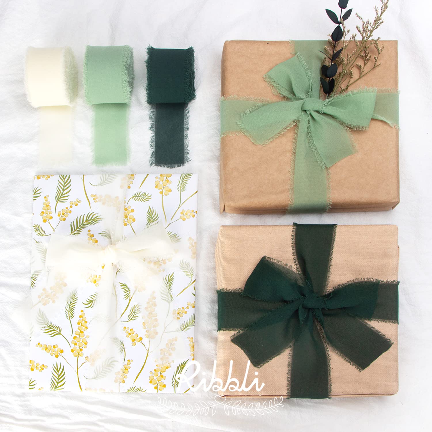 Ribbli Forest Green Chiffon Ribbon 1-12 Inch X 20 Yard Handmade Fringe Chiffon Silk Ribbon,Black Ribbon For Wedding Invitations,