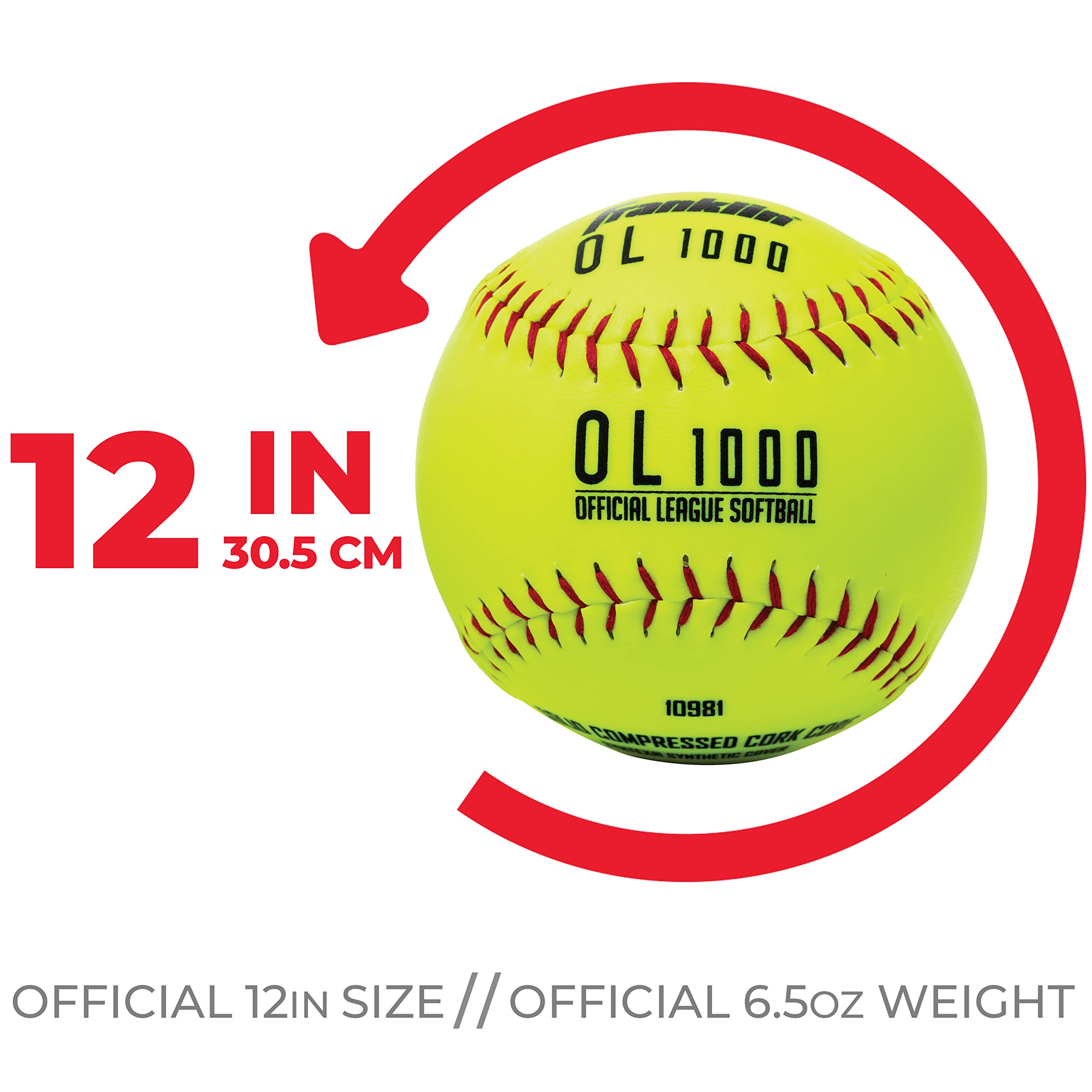 Franklin Sports 12'' Fastpitch Softballs - 12 Pack, Official Size And Weight, Durable Construction, Optic Yellow Cover, Flat Sea
