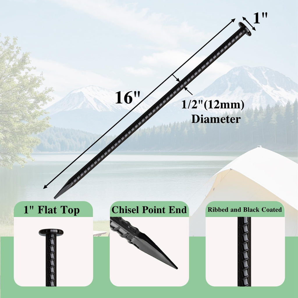 Mswy 16 Inch Rebar Stakes 20 Pack Heavy Duty Ground Anchors 1/2 Inch Diameter Galvanized Steel Asphalt Anchoring Metal Spikes Fo