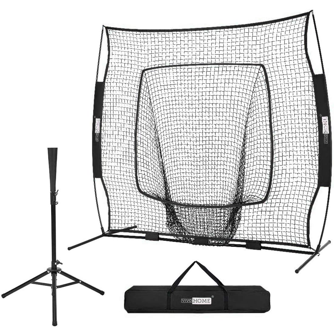 VIVOHOME 7 x 7 Feet Baseball Backstop Net, Softball Practice Net for Batting and Pitching, Baseball Hitting Net with Batting Tee