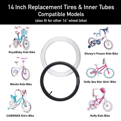 (2 Sets) 14    X 2.125 Kids Bike Replacement White Tires And Tubes - Compatible With Most 14    Kids Bikes Like Royalbaby, Joyst