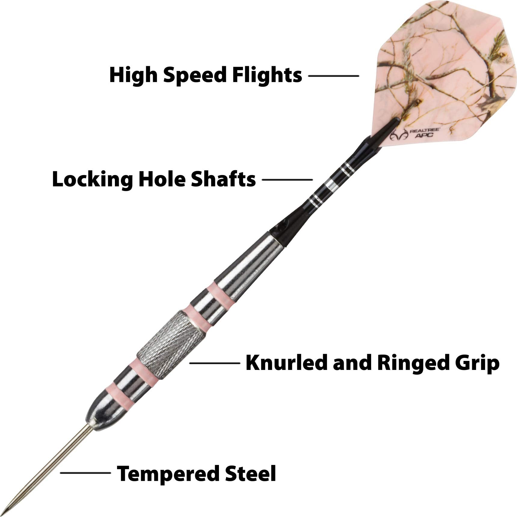 Fat Cat By Gld Products Realtree Apc Pink Camo Steel Tip Darts With Storage/Travel Case, 23 Grams , Black